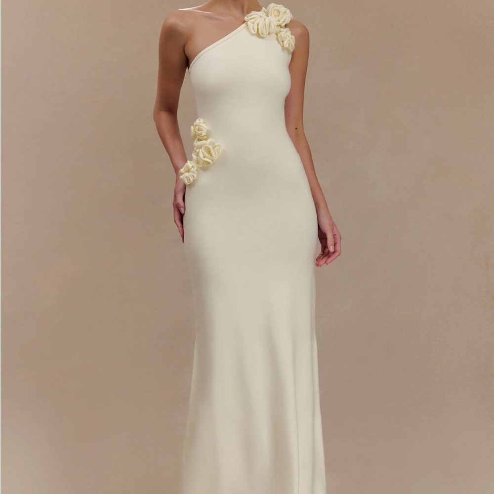 Meshki Paloma one shoulder knit maxi dress with flowers